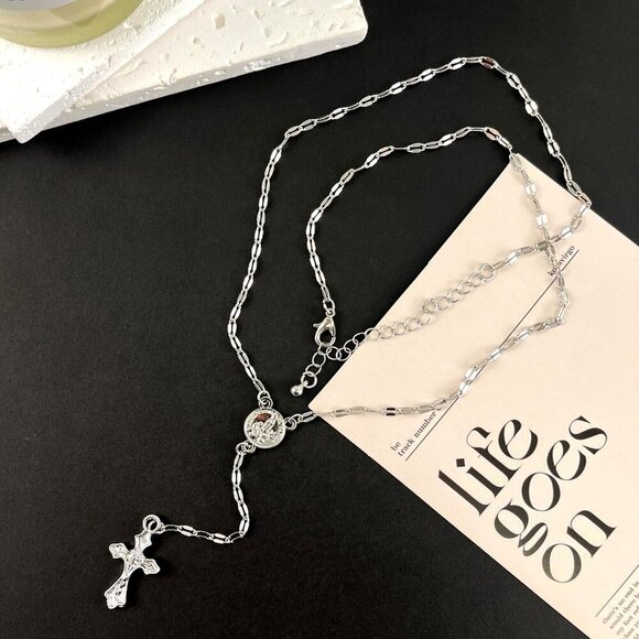 Double Cross Necklace Y2k Irregular Diamond Embedding Trend Hip Hop Fashion Retr - Picture 7 of 7